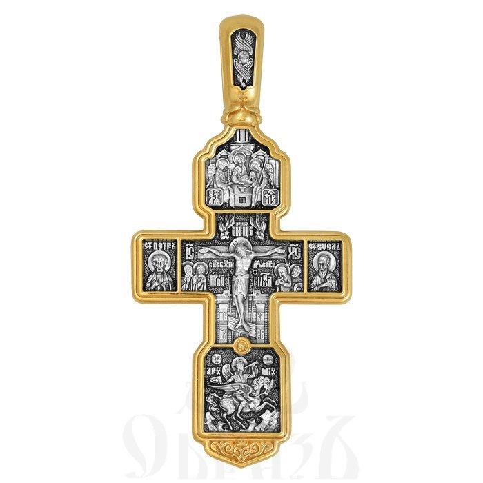 крест «распятие христово. архангел михаил. николай чудотворец. казанская икона.», серебро 925 проба с золочением (арт. 101.559-п)