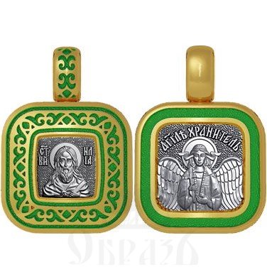 нательная икона святой пророк илия фесфитянин, серебро 925 проба с золочением и эмалью (арт. 01.074)