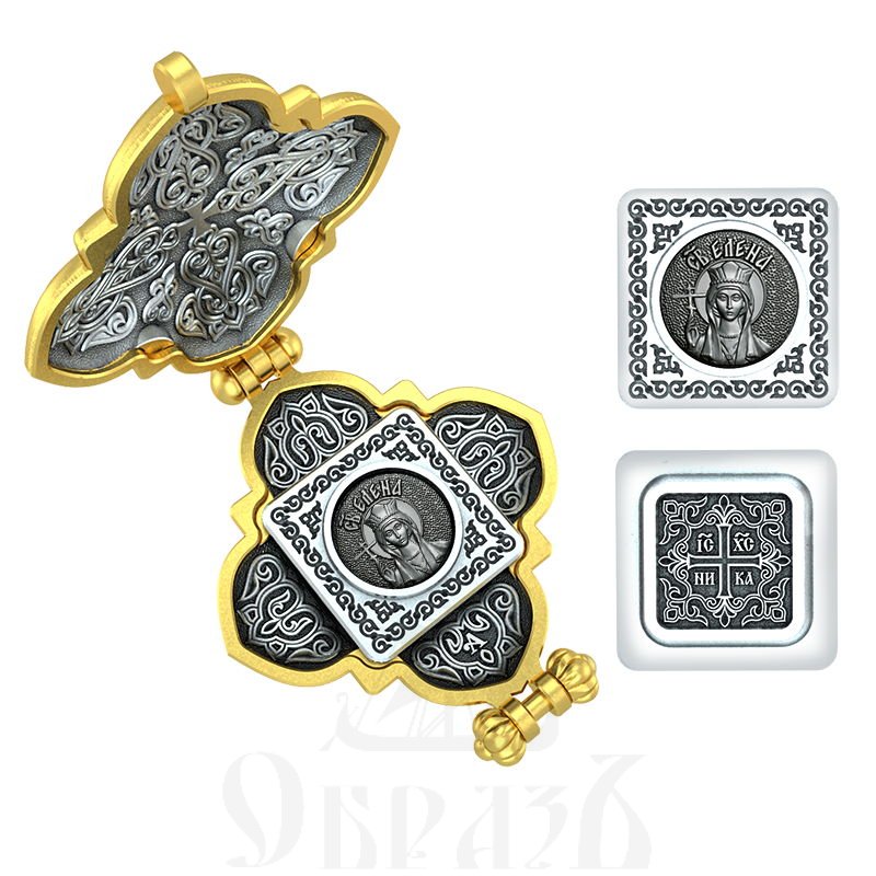 крест мощевик св. равноапостольная елена константинопольская царица, серебро 925 проба с золочением (арт. 05.017)