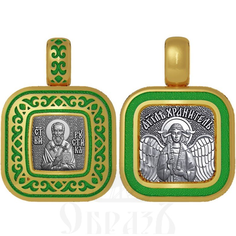 нательная икона священномученик рустик парижский, серебро 925 проба с золочением и эмалью (арт. 01.095)